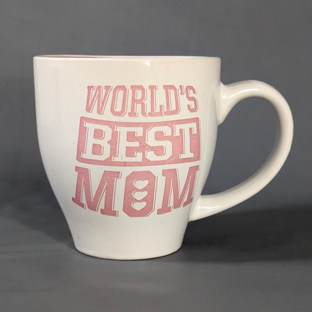 Global Design Connections Worlds Best Mom Large Ceramic Coffee Mug Pink White